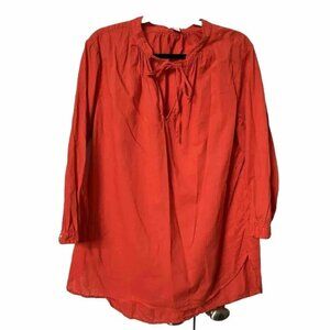J, Crew Red Linen Tie Front Boho Flowy Top Womens XL